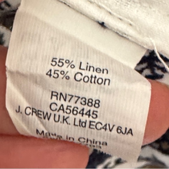 J. Crew Women's White dress with Navy Embroidery Cotton & Linen Blend Sz 2 - Picture 8 of 9